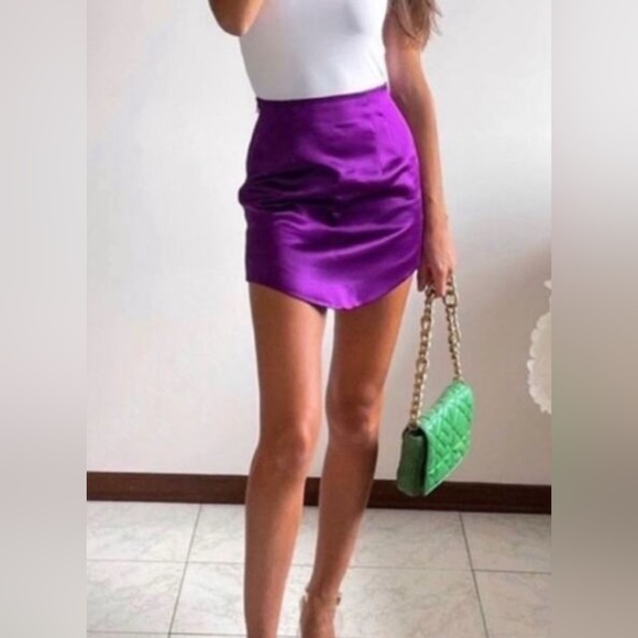 Zara Dresses & Skirts - Zara Purple Satin Effect High Waist Mini Skirt Skirt Blogger Fave Size Large